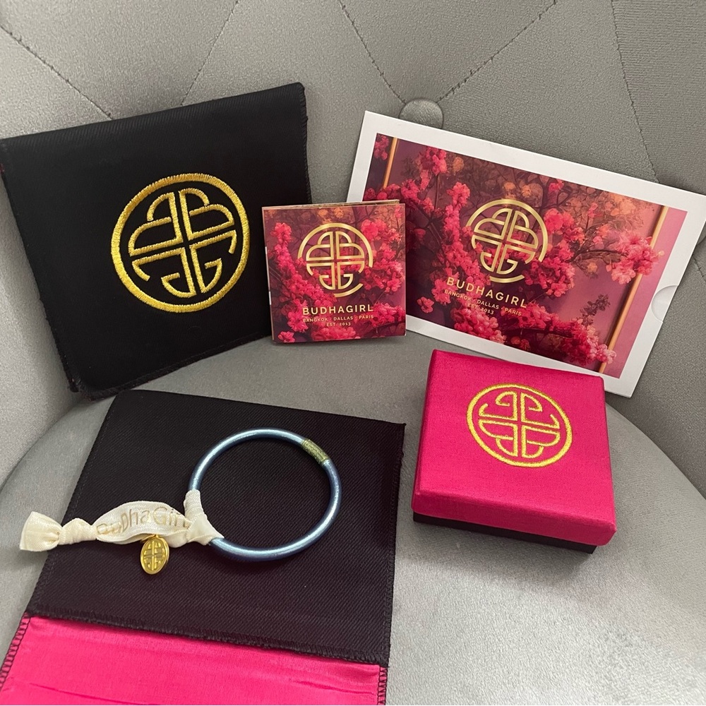 Budhagirl Azure Bangle with silk box, pouch, logo hair elastic with gold charm